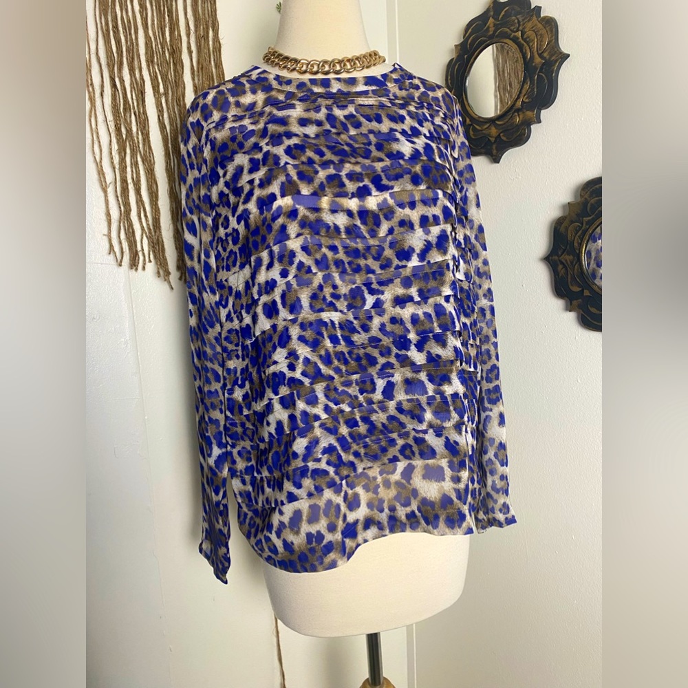 NWOT Sugar & Lips long sleeve tiered layer brown purple leopard print top size S